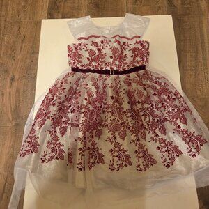 Girls Special Occasion Jona Michelle Dress with White Tulle Overlay/Red Floral